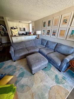 Grey sofa and ottoman