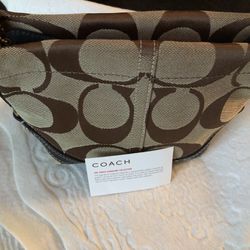 Canvass Coach Tan And Brown Logo With Strap Small Purse/Bag