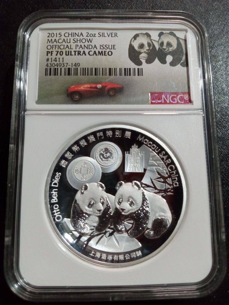 2015 China 2oz Silver Macau Show Official Panda Issue PF 70 Ultra Cameo Fine Silver Medal