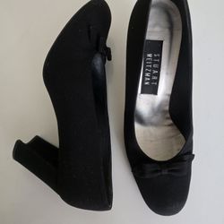  Stuart Weitzman Boutique Bow Shoes Womens US 6.5 Black Block Heel Italy