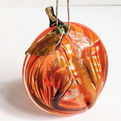 Handmade Glass Peach Ornament Signed