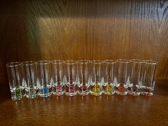 Shot Glasses Murano Style Hand-Blown Bubble Base Set (9 pcs)
