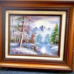 Roger Brown - Winter Landscape, original oil painting, wood framed