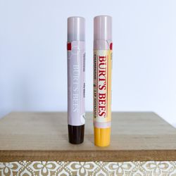 NEW Set of 2 Burts Bees Champagne Lip Shimmer | Natural Light Pink Lip Color Balm With Peppermint