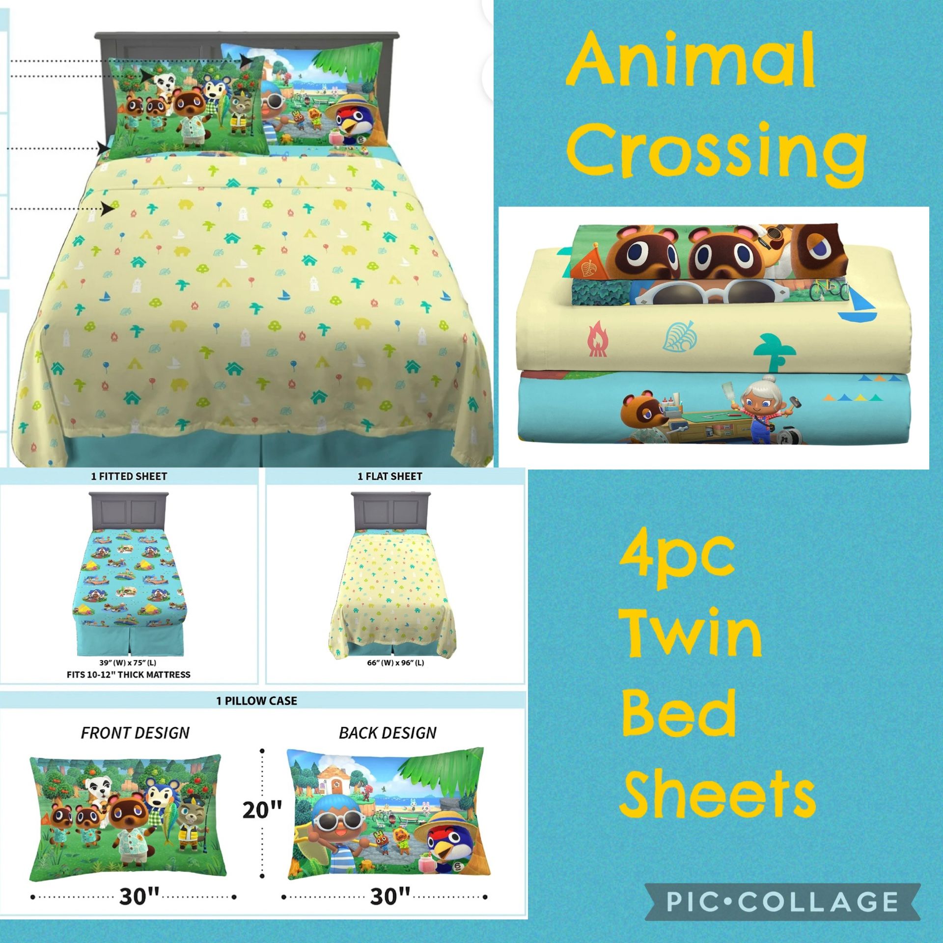 Animal Crossing, 4pc, Twin Bed Sheets