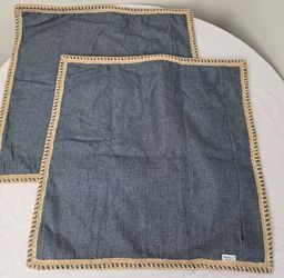 2 NordECO HOME 20x20 Farmhouse Throw Pillow Covers Blue Burlap Linen