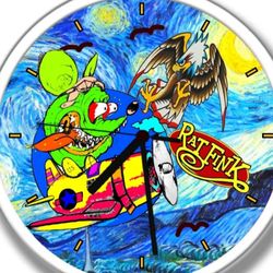 Rat Fink Flys Stary Night Clock 