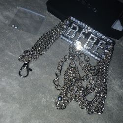 BEBE belt rhinestone bling adjustable silver with box