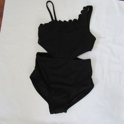 New Girls Youth 8 Black Print Swimsuit, Art Class