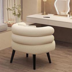 Accent Chair White, Modern Barrel Chair, Vanity Chair with Black Leg, Cozy Armchair Lazy Chair Reading Chair,Without Backrest Pillow,White