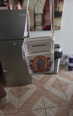 White virgen de Guadalupe purse