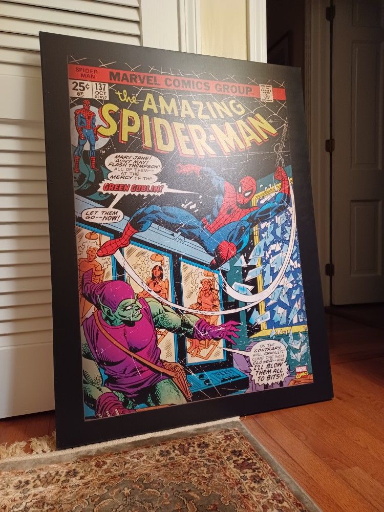 Large Amazing Spiderman & Green Goblin / Marvel canvas over wood frame wall art - 30 x 40"