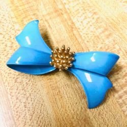 Vintage Blue Bow Brooch 