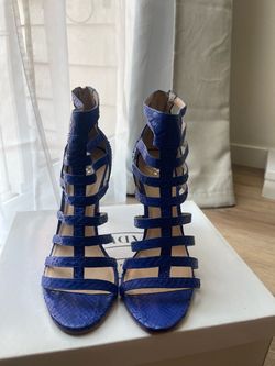 Blue Snakeskin Gladiator Heeled Sandals