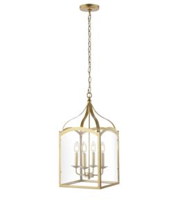 JONATHAN Y Ruth 4-Light Lantern Pendant 11" Metal, Antique Gold
Clear Glass Shade, Classic Chandelier For Foyer Or Kitchen, Adjustable 27-99" Height