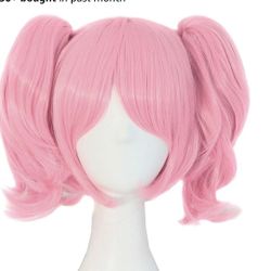 Pink Wig With Clip On Pigtails , 