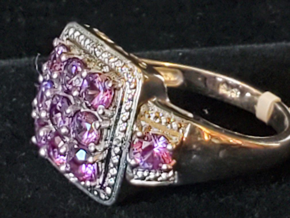 Purple Sapphire Diamonds In Platinum Over Sterling Silver Ring $175