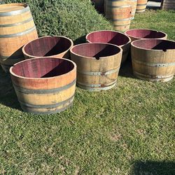 Oak barrel planters