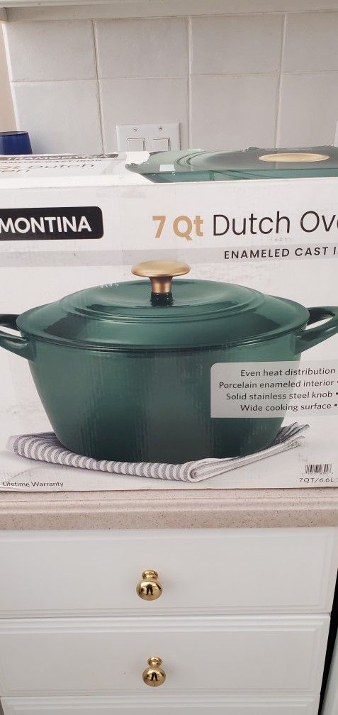 7 Qt Enameled Cast Iron Covered Tall Round Dutch Oven - Basil