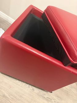 Red Faux Leather Storage Ottoman