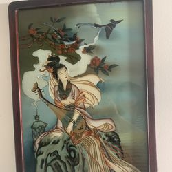 Beautiful Vintage Chinese Reverse Glass Painting