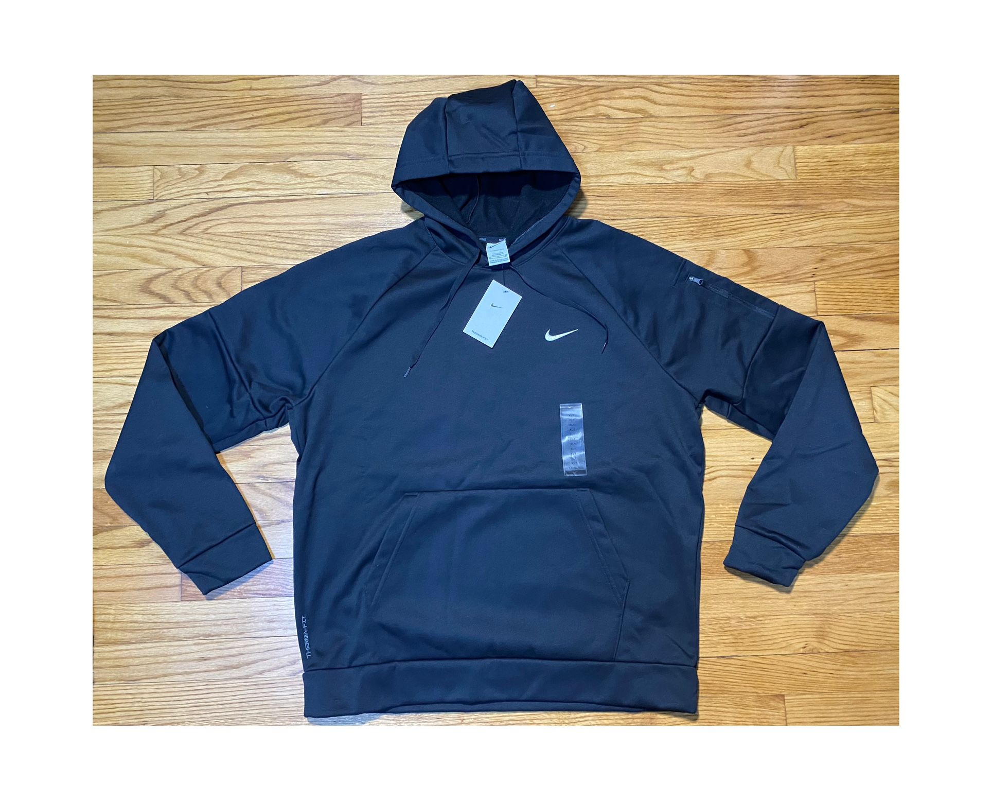 Nike Therma-Fit Hoodie Sweatshirt with Arm Zip Pocket Black Men’s sz XLT NEW!