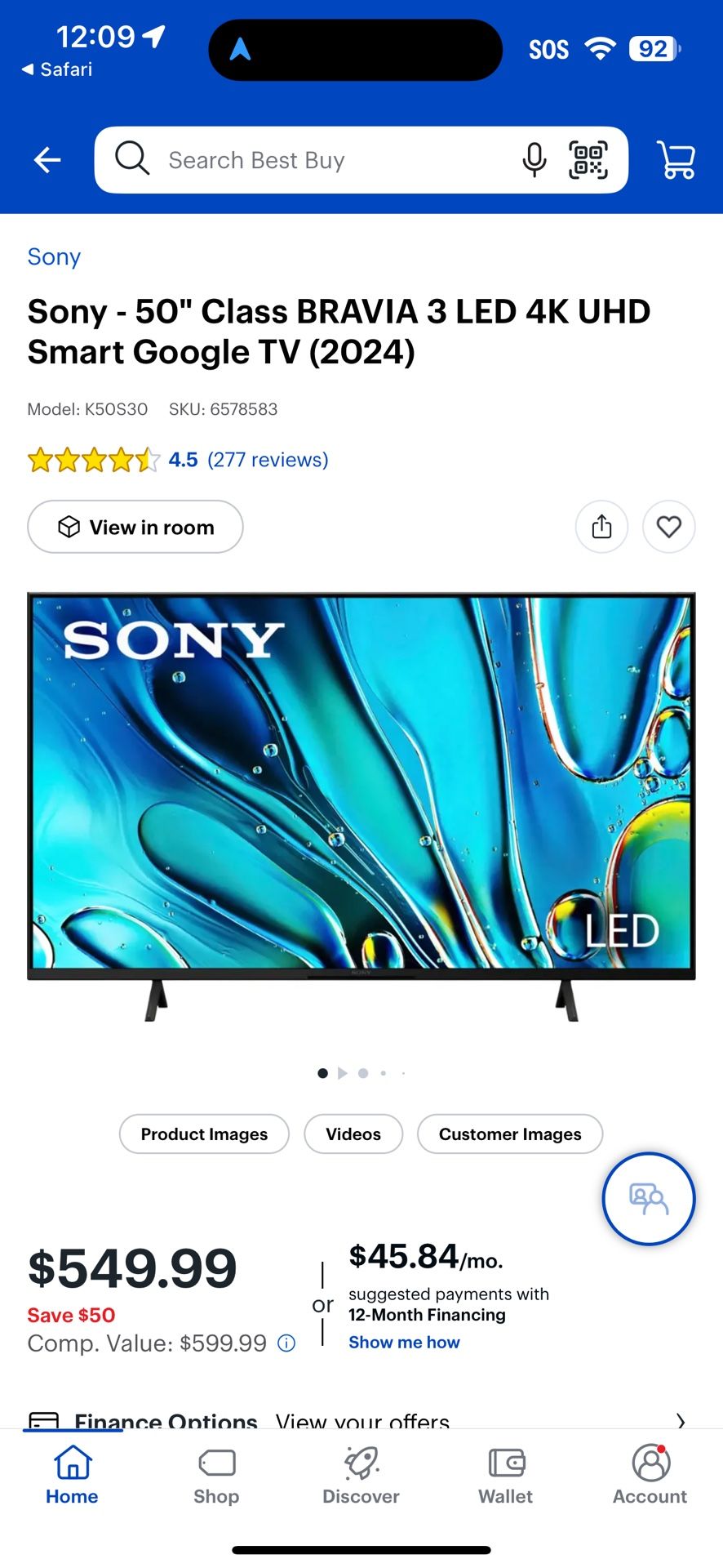 Sony 50" BRAVIA 3 4K UHD Smart Google TV (2024)