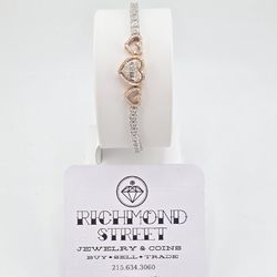 10k rose and white gold 7" diamond heart tennis bracelet