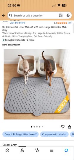 New XL Silicone Cat Litter Mat, 40 x 28 Inch, Large Litter Box Mat, Gray