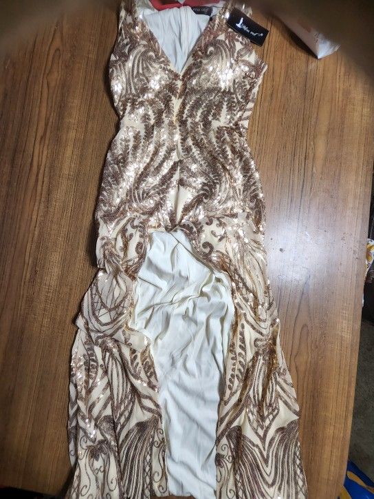 Womens Gold & White Dress sz L *NEW*