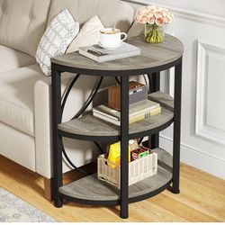 Tribesigns Half Round End Table for Living Room, 3-Tier Half Side Table with Metal Frame