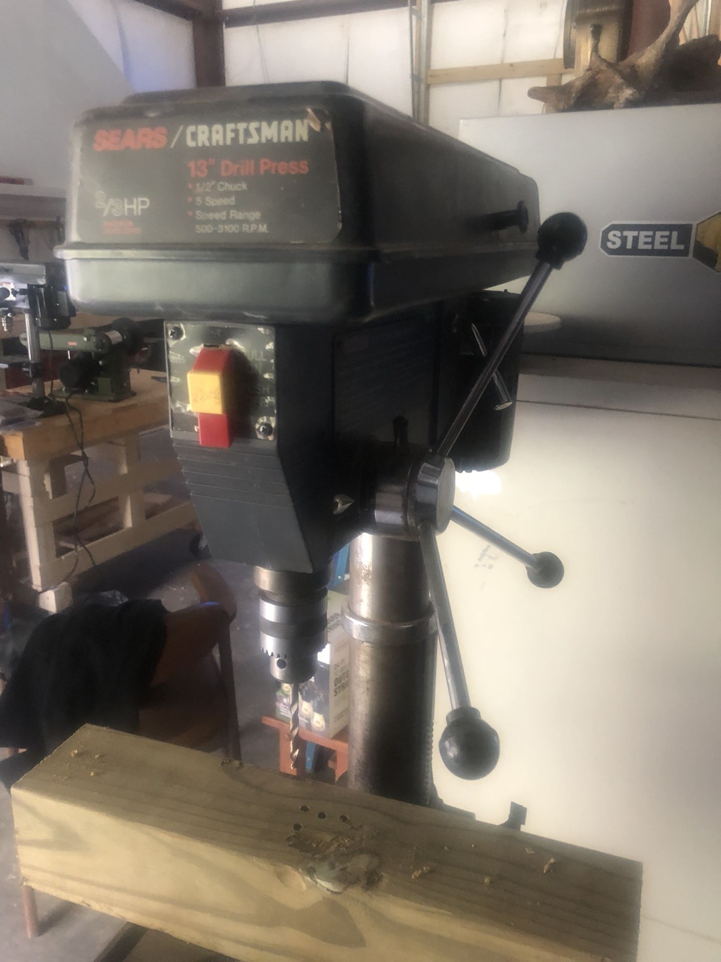 Craftsman 13” drillpress. 2/3 hp, 1/2 chuck, 5 speed 5003100 rpm. In