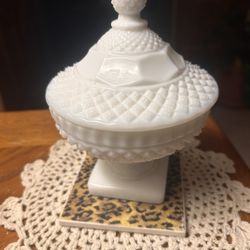 Vintage Waterford Milk Glass by Westmoreland Hobnail Candy Dish With Lid