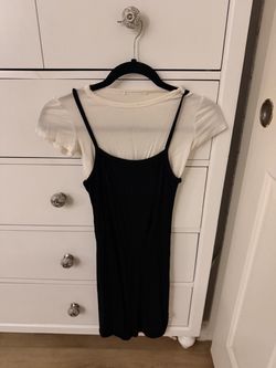 Black Mini Slip Dress with White Tee