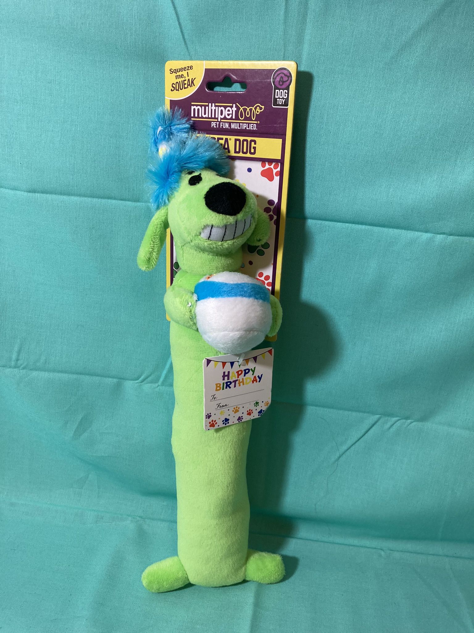 New Multipet Loofa Birthday Squeaky Plush Dog Toy,  12-inch 