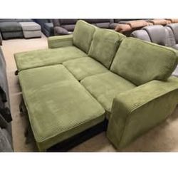 Green Corduroy Sectional Sleeper Sofa With sofa