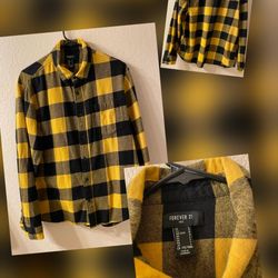 Forever 21 Cotton Button Down Plaid Men's Shirt,  Size L