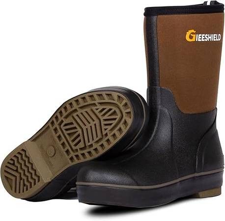 NEW SZ 10 Men Mid-Calf Waterproof Insulated Rubber Boots 6mm Neoprene Rubber Hunting Farming Gardening Fishing Waterproof