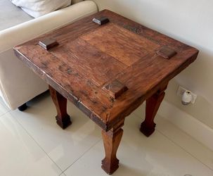 Antique-Style Indonesian Teak Side Table – Rustic & Solid