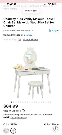 Costway Kids Vanity Makeup Table & Chair Set