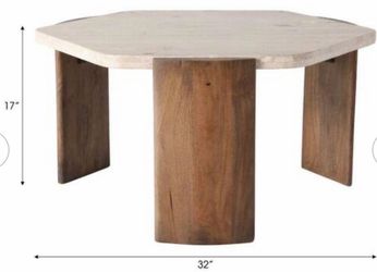 Marble and Mango Wood Hexagon Coffee Table - Brown, 32" - 32.0"