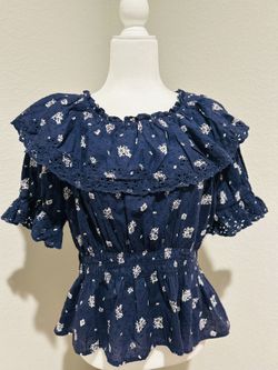 NWOT Universal Thread Women’s Floral Ruffle Top Sz Medium 100% Cotton Drape Neck