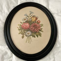 Large 23 1/2” tall x 19 1/2” wide Vintage floral print with wood frame   
