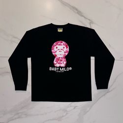 BAPE ABC Camo Baby Milo Long Sleeve Tee Black Pink Size Large