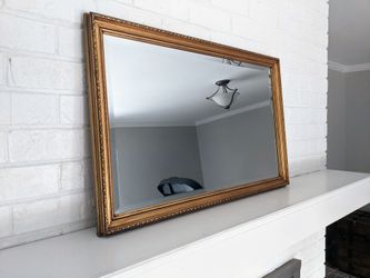 Vintage Gold Gilt Mirror 32.5" x 21" Beveled Rectangle Art Nuevo Hollywood Regency Style