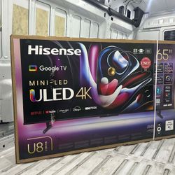 65u8 65” Hisense Smart 4K Mini Led HDR Tv