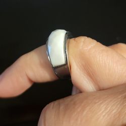 JTV Mother-Of-Pearl Rhodium Over Sterling Silver Dome Ring Size 6