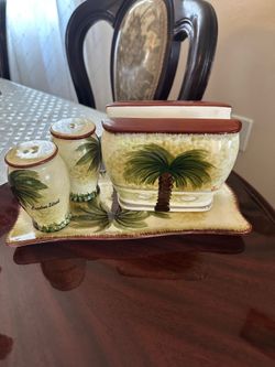 Salt Pepper and Napkin holder set
