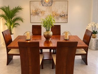 Wood Dining Table and 6 Chairs Set extendable