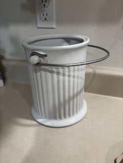 White Ceramic Bucket Planter with Metal Handle